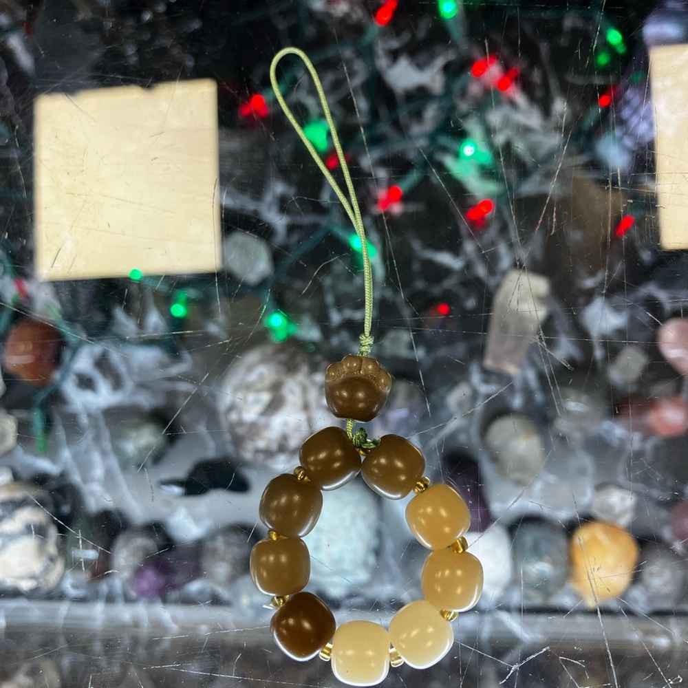 Brown and Cream Beaded Keychain